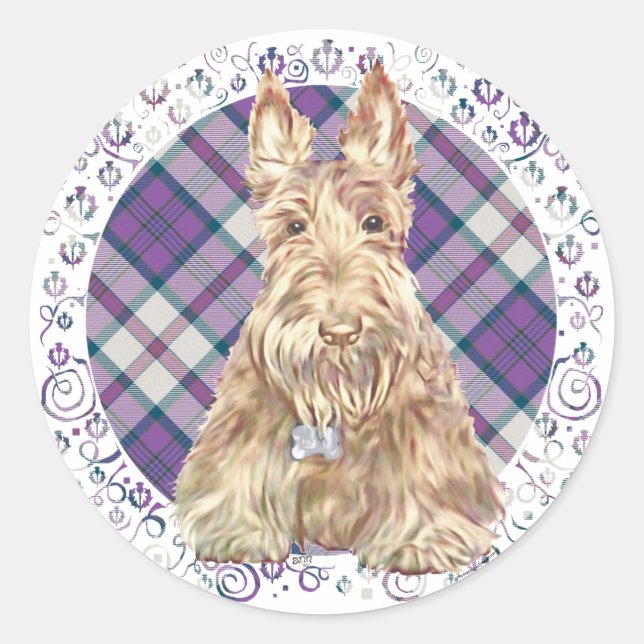 Adesivo Redondo Wheaten Scottie Tartan (Frente)