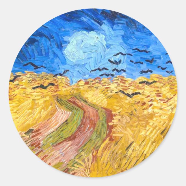 Adesivo Redondo Wheatfield with Crows (1890) Van Gogh Fine Art (Frente)