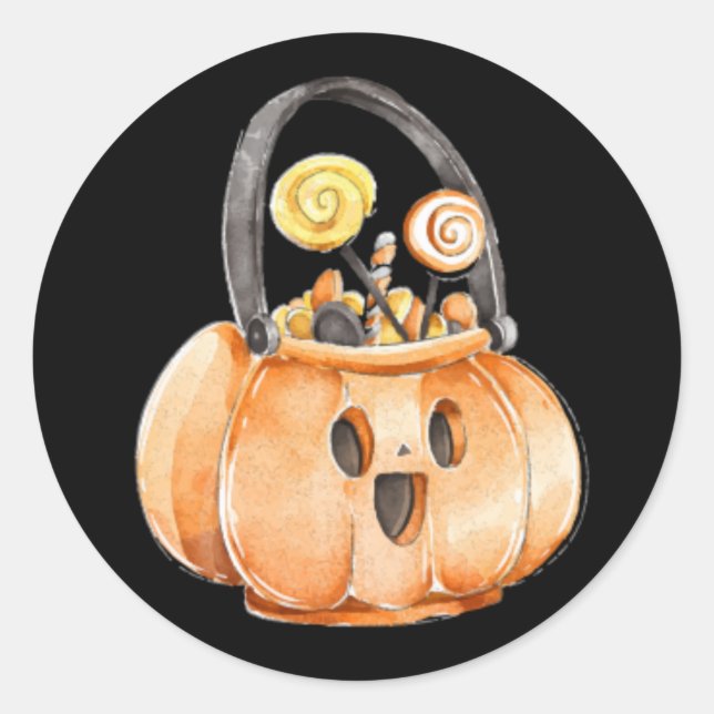 Adesivo Redondo Whimcolor Watercolor Pumpkin Candy Halloween (Frente)