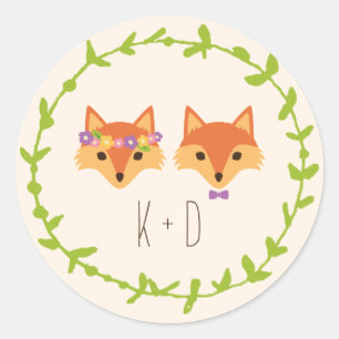 Adesivo Redondo Whimesland Foxes Woodland Casamento de marfim