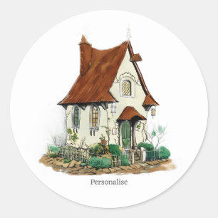 Adesivo Redondo Whimsage Vintage Cottage House Fairy Witchy White
