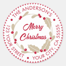 Adesivo Redondo Whimsic Christmas Wreath | Vermelho e branco