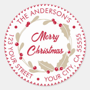 Adesivo Redondo Whimsic Christmas Wreath   Vermelho e branco