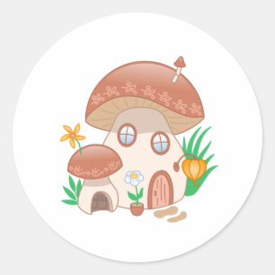 Adesivo Redondo Whimsic Fairy Mushroom House
