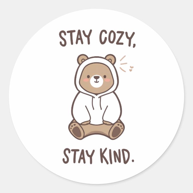Adesivo Redondo Whimsical Bear with Positive Kindness Quote (Frente)