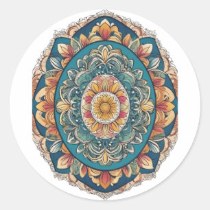 Adesivo Redondo Whimsical Bloom Mandala - Inspirado na Natureza