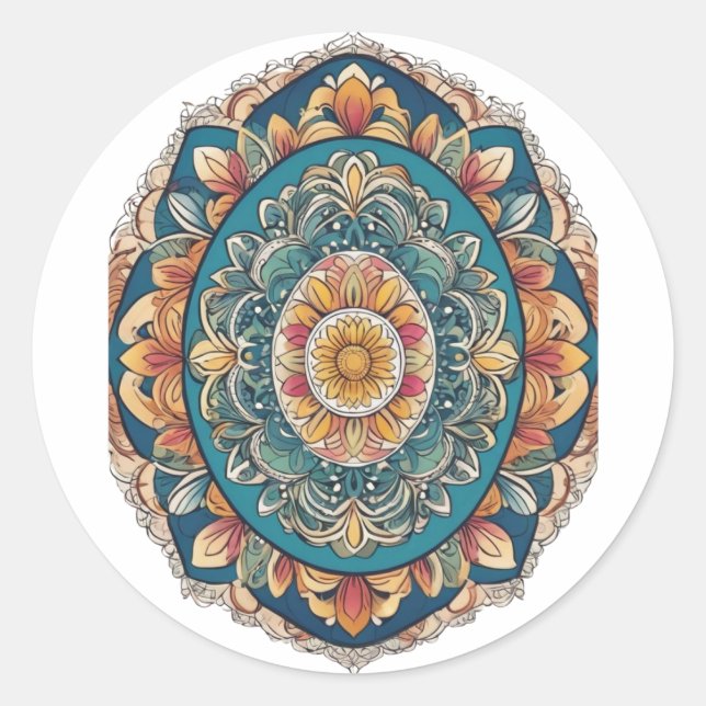 Adesivo Redondo Whimsical Bloom Mandala - Inspirado na Natureza (Frente)