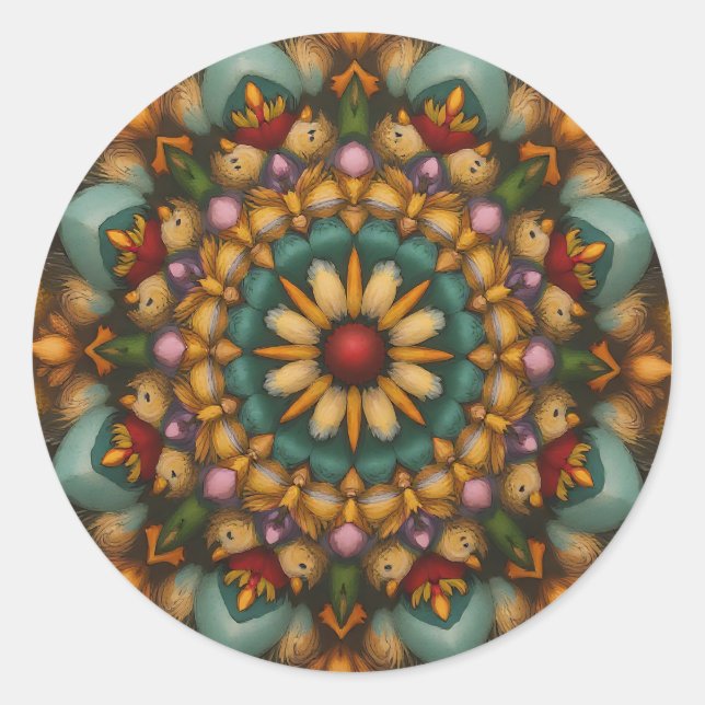 Adesivo Redondo Whimsical Bloom Mandala - Inspirado na Natureza (Frente)