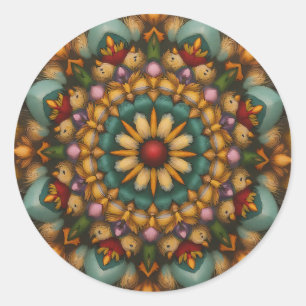 Adesivo Redondo Whimsical Bloom Mandala - Inspirado na Natureza