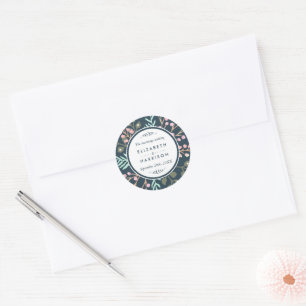 Adesivo Redondo Whimsical Botanical Berry Wedry Weding Obrigado