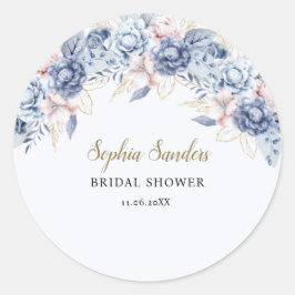 Adesivo Redondo Whimsical Bridal Shower with Soft Blue Flowers