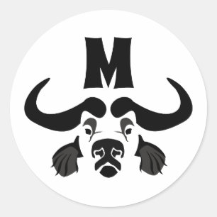 Adesivo Redondo Whimsical Cape Buffalo, em tinta preta