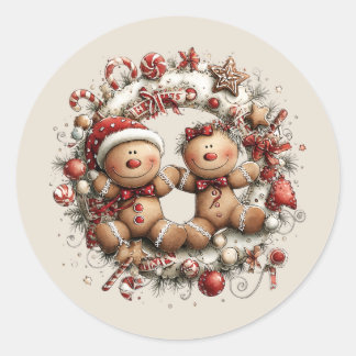 Adesivo Redondo Whimsical Christmas Wreath Stickers