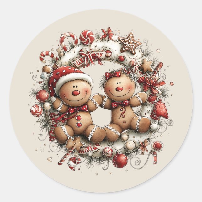 Adesivo Redondo Whimsical Christmas Wreath Stickers (Frente)