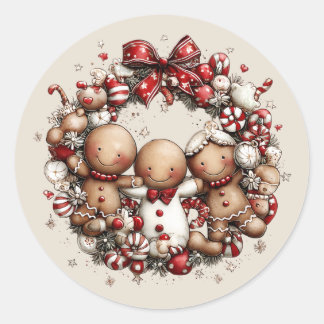 Adesivo Redondo Whimsical Christmas Wreath Stickers