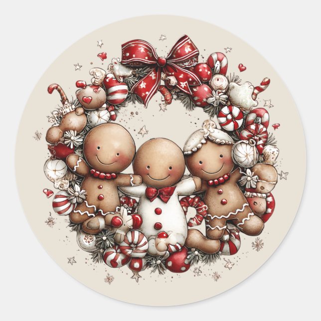 Adesivo Redondo Whimsical Christmas Wreath Stickers (Frente)