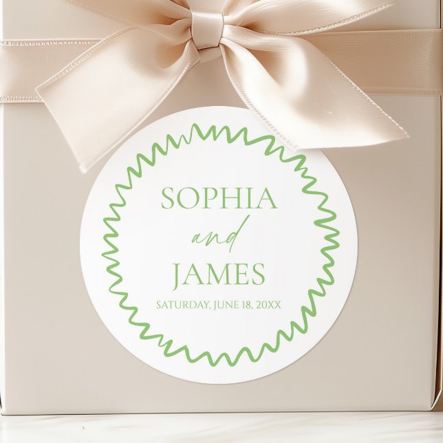 Adesivo Redondo Whimsical Citrus Green Wavy Border Wedding (Criador carregado)