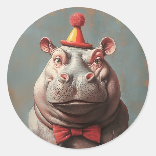 Adesivo Redondo Whimsical Clowe Hippo Retrato (Frente)