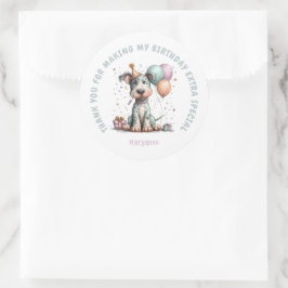 Adesivo Redondo Whimsical Dog Watercolor Birthday