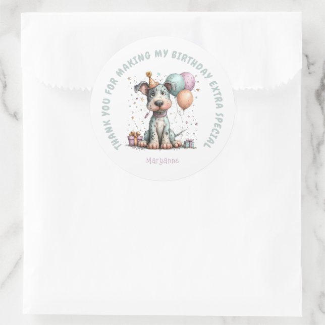 Adesivo Redondo Whimsical Dog Watercolor Birthday (Bolsa)