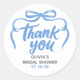 Adesivo Redondo Whimsical Dusty Blue Bow Bridal Shower Thank You 