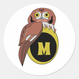 Adesivo Redondo Whimsical Eastern Screech Owl Monograma