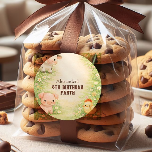 Adesivo Redondo Whimsical Farm Friends Storybook Kids Birthday (Criador carregado)