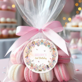 Adesivo Redondo Whimsical flower fairy garden 2nd birthday 