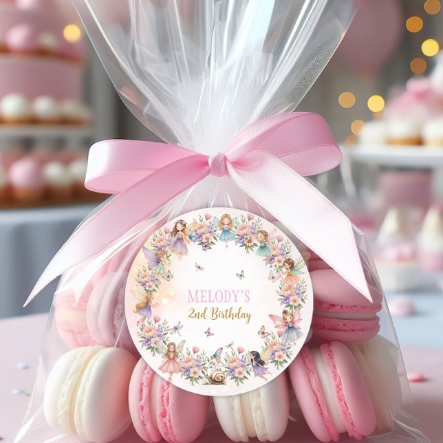 Adesivo Redondo Whimsical flower fairy garden 2nd birthday  (Criador carregado)