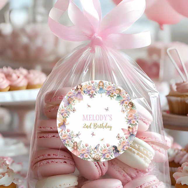 Adesivo Redondo Whimsical flower fairy garden 2nd birthday  (Criador carregado)