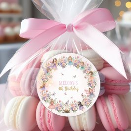 Adesivo Redondo Whimsical flower fairy garden 4th birthday 