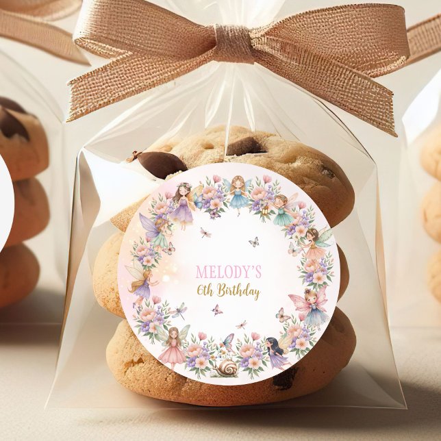 Adesivo Redondo Whimsical flower fairy garden 6th birthday  (Criador carregado)