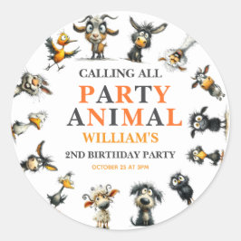 Adesivo Redondo Whimsical Funny Animals 2nd Birthday Party