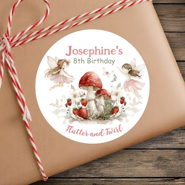 Adesivo Redondo whimsical garden flutter and twirl fairy birthday  (Criador carregado)