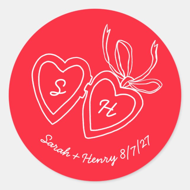Adesivo Redondo Whimsical Heart Locket Doodle Sketch Modern CUSTOM (Frente)