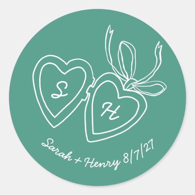 Adesivo Redondo Whimsical Heart Locket Doodle Sketch Modern CUSTOM (Frente)