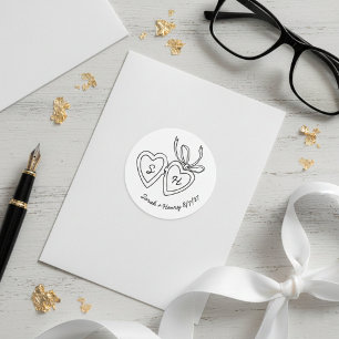 Adesivo Redondo Whimsical Heart Locket Doodle Sketch Modern CUSTOM