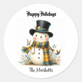 Adesivo Redondo Whimsical Holiday Snowman Classic Round Sticker
