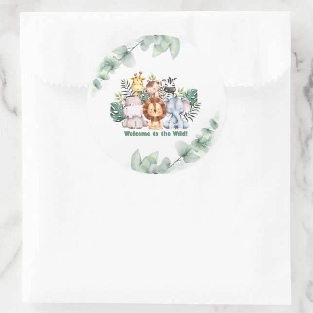 Adesivo Redondo Whimsical Jungle Safari Animal Birthday (Bolsa)