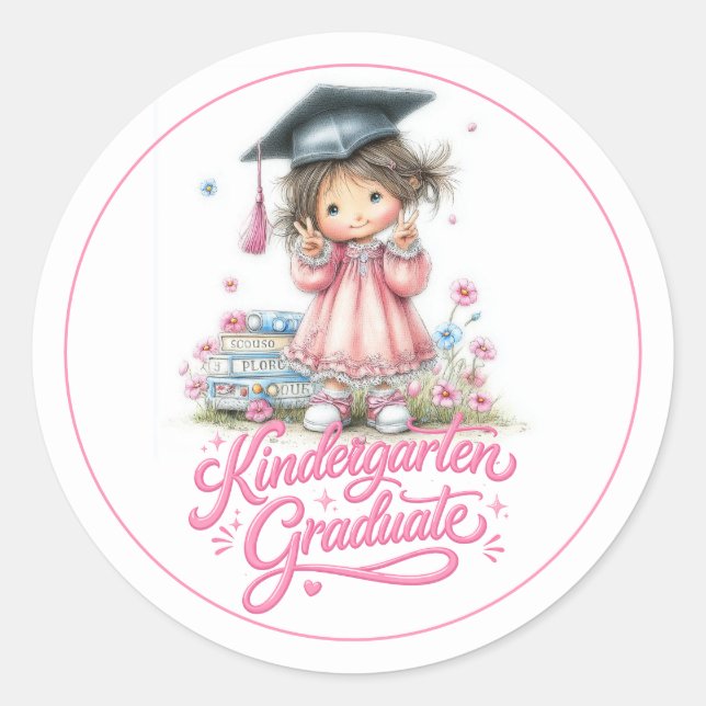 Adesivo Redondo Whimsical Kindergarten Graduation Celebration  (Frente)