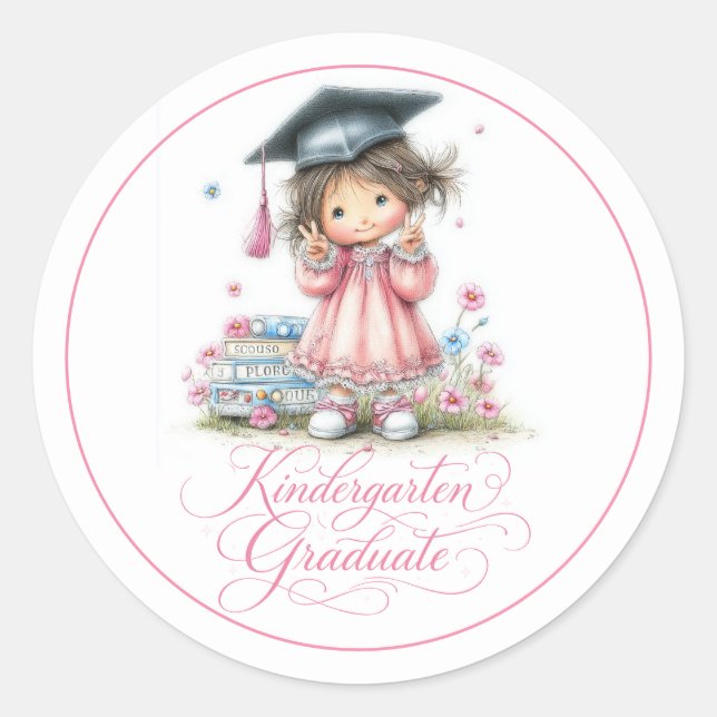 Adesivo Redondo Whimsical Kindergarten Graduation Celebration  (Frente)