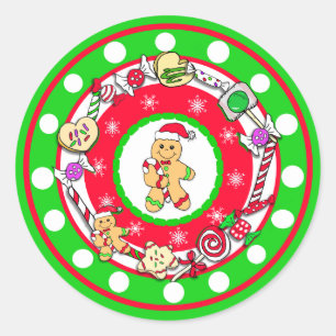 Adesivo Redondo Whimsical Mão Desenhada Pão de Natal Homens