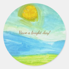 Adesivo Redondo Whimsical Naive Art Sun Landscape