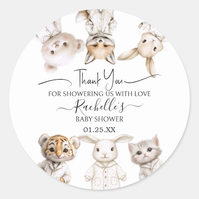 Adesivo Redondo Whimsical Pajama Parade: Baby Shower Thank You (Frente)