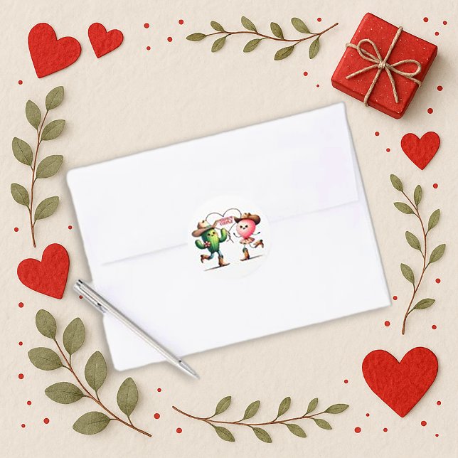 Adesivo Redondo Whimsical Pink Kawaii Cactus and Balloon Design (Criador carregado)