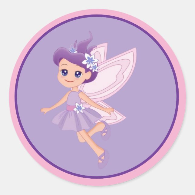 Adesivo Redondo Whimsical Princess Fairy Birthday Party Favor  (Frente)