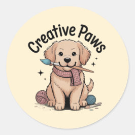 Adesivo Redondo Whimsical Puppy Painter Yarn Enthusiast Sticker