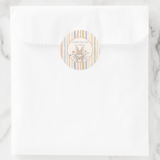 Adesivo Redondo Whimsical Rabbit Watercolor Stripe (Bolsa)