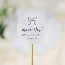 Adesivo Redondo Whimsical Retro Blue Bow Wedding Thank You Favor