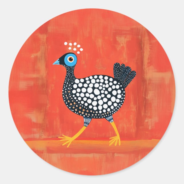 Adesivo Redondo Whimsical Spotted Guiné Fowl (Frente)